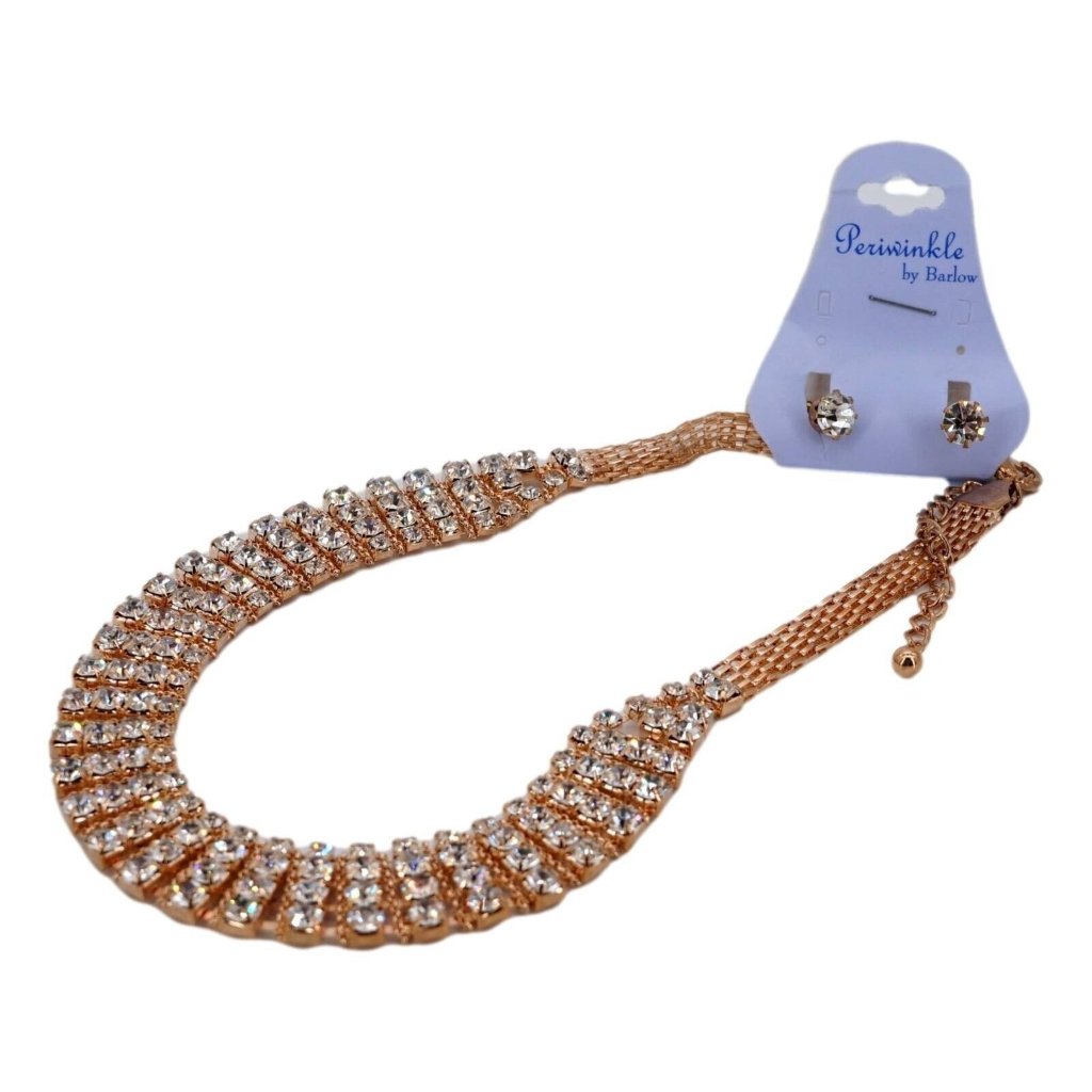 Periwinkle By Barlow Statement Crystal Necklace And Stud Earrings Sparkle New